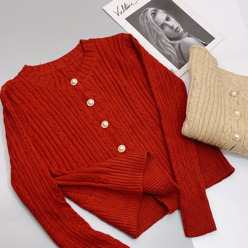 Áo khoác len vặn thừng cúc ngọc | BigBuy360 - bigbuy360.vn