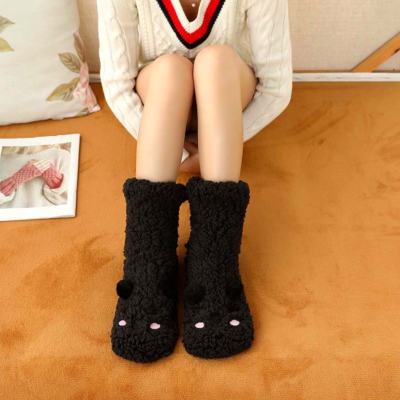 Youyo Đôi Tất Nhung Dày Ấm Áp Chống Trượt Hình Gấu Hoạt Hình Mùa Đông Cho Nữ