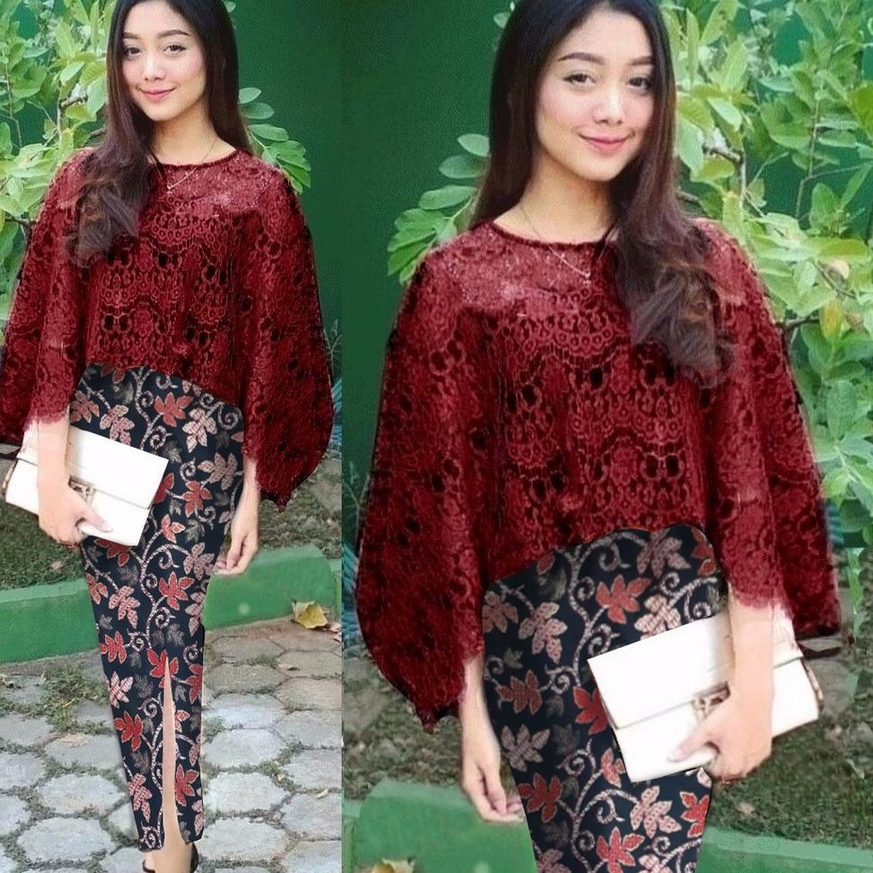 Gửi ngay bây giờ | Gj7tp (Guaranteed RealPict) Kebaya Cape Vanya Set 5 Wrn) Chân Váy Cotton Gấm Ren Lấp Lánh + Prada Batik