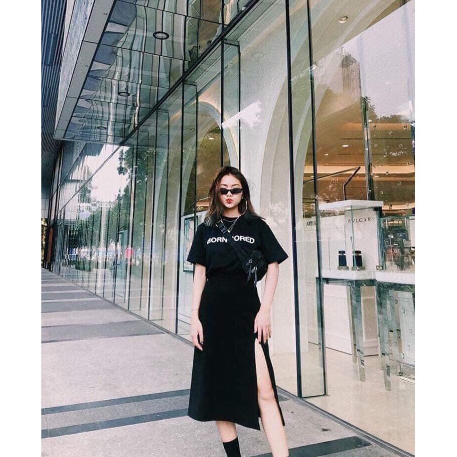 Chân Váy Dáng Dài XẺ TRƯỚC Vải Tuyết Mưa