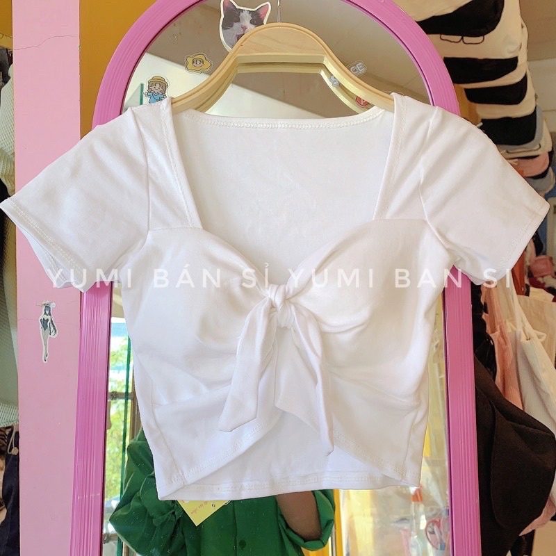 Áo croptop tay ngắn cột nơ borip xịn XUKA