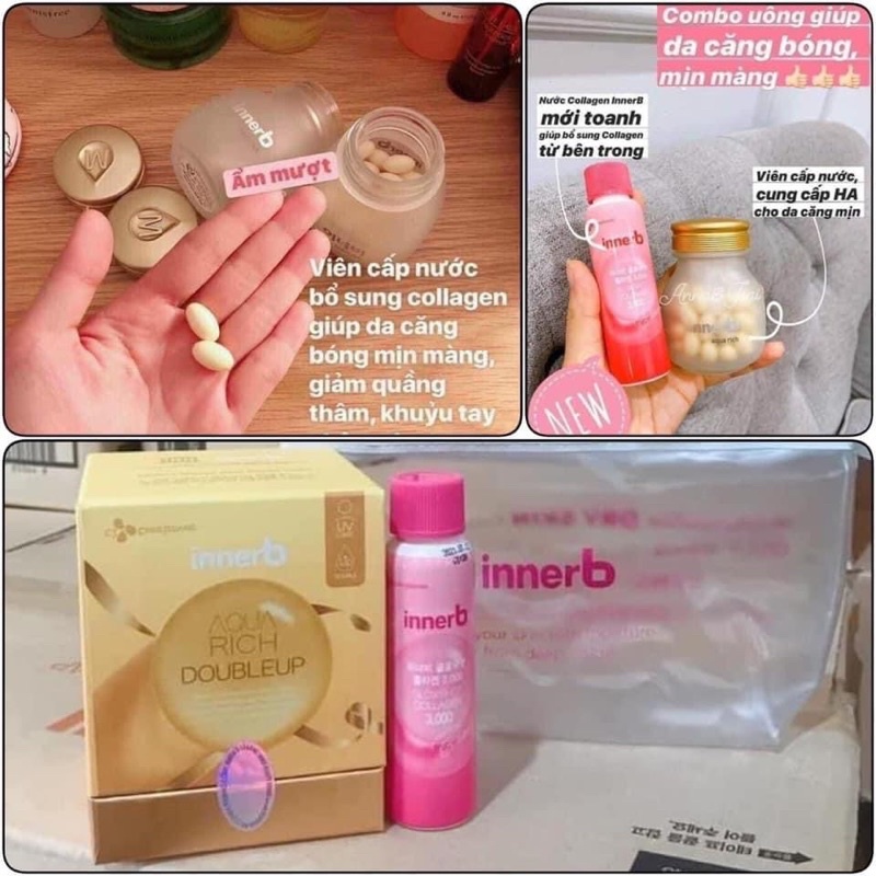 (Bản nâng cấp giữ ẩm da sáng mịn từ AxitHyaluronic) Viên uống cấp nước innerb aqua rich 70 viên+ tặng túi xinh | BigBuy360 - bigbuy360.vn