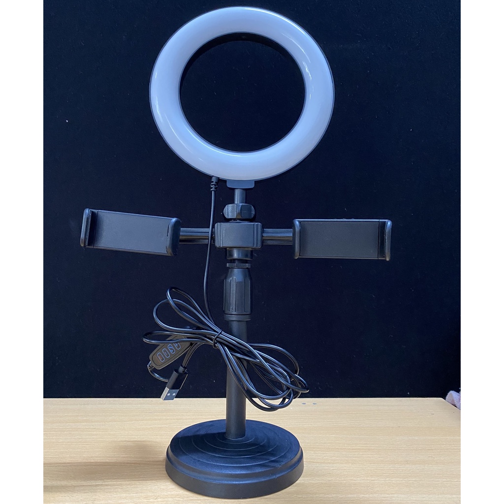 Đèn livestream để bàn có 2 kẹp điện thoại