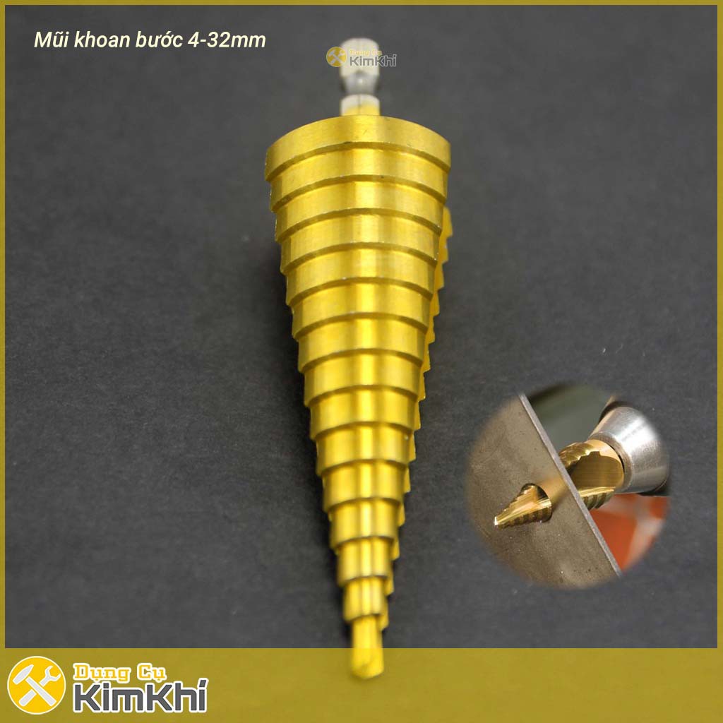 Mũi khoan tầng bước thẳng 15 bước từ 4-32mm HSS Tin độ cứng 63