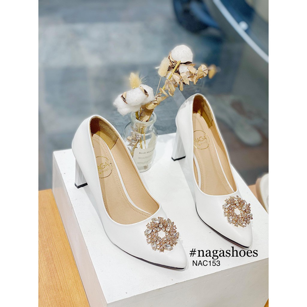 giày cao gót trên 7p Cao Gót Nagashoes Mũi Nhọn Đính Vòng Đá Nac153