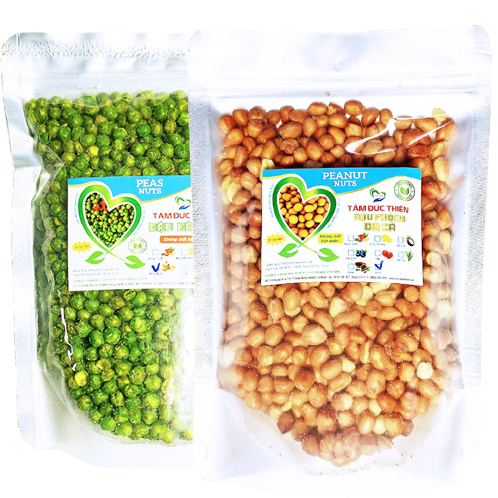 Combo 1KG: Đậu Phộng Rang Muối và Hà Lan Rang Muối Tâm Đức Thiện (2 Túi x 500GR)