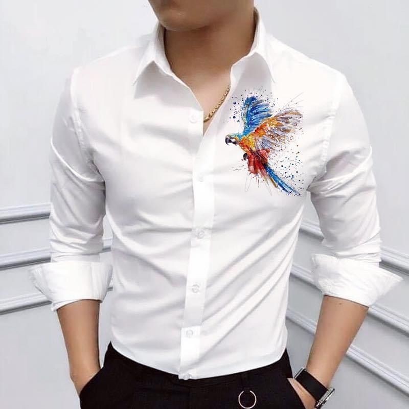 Áo Sơ Mi Đôi Nam Nữ Tay Dài Thiêu Chim Vẹt màu | BigBuy360 - bigbuy360.vn