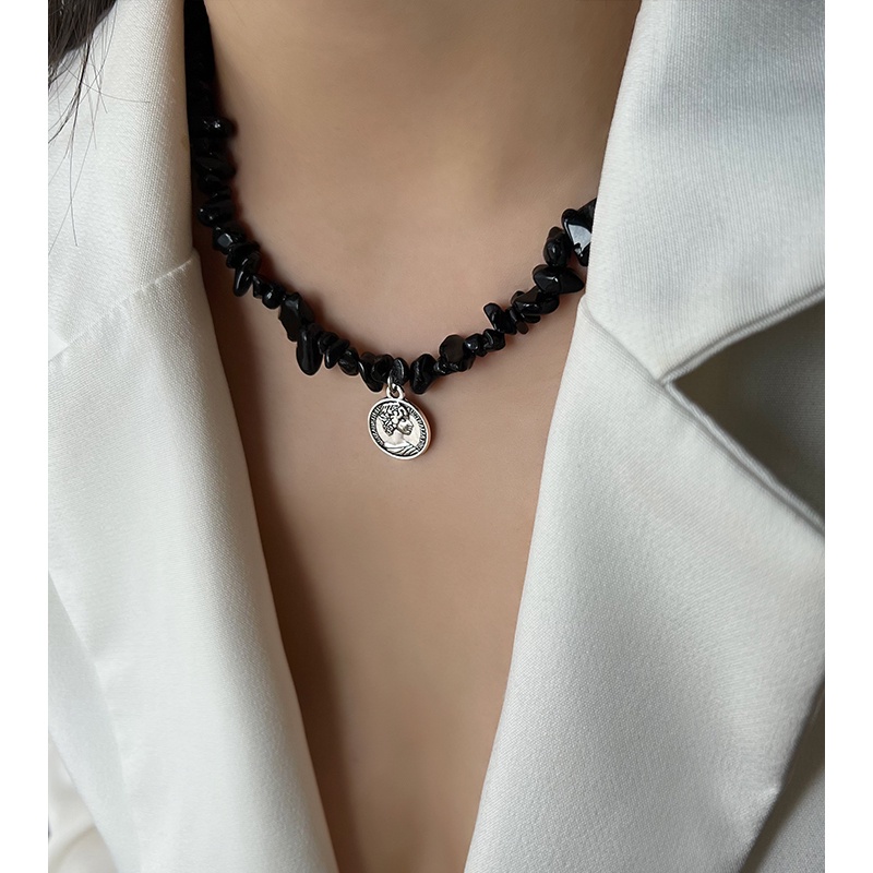 Vòng cổ Mặt Tròn Màu Đen Phong Cách hip hop Thời Trang