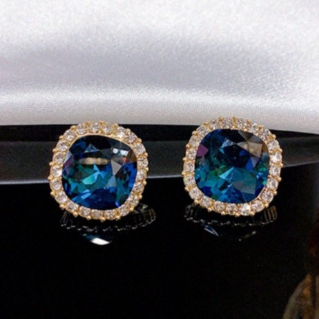 Khuyên Tai Hợp Kim Đính Đá Pha Lê Xanh Dương Hình Vuông Sang Trọng Dành Cho Nữ