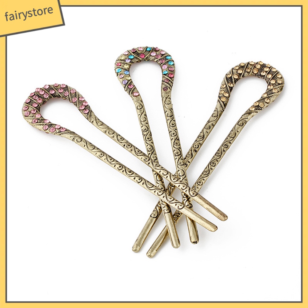 Trâm Cài Tóc Chữ U Đính Đá Phong Cách Retro Thời Trang