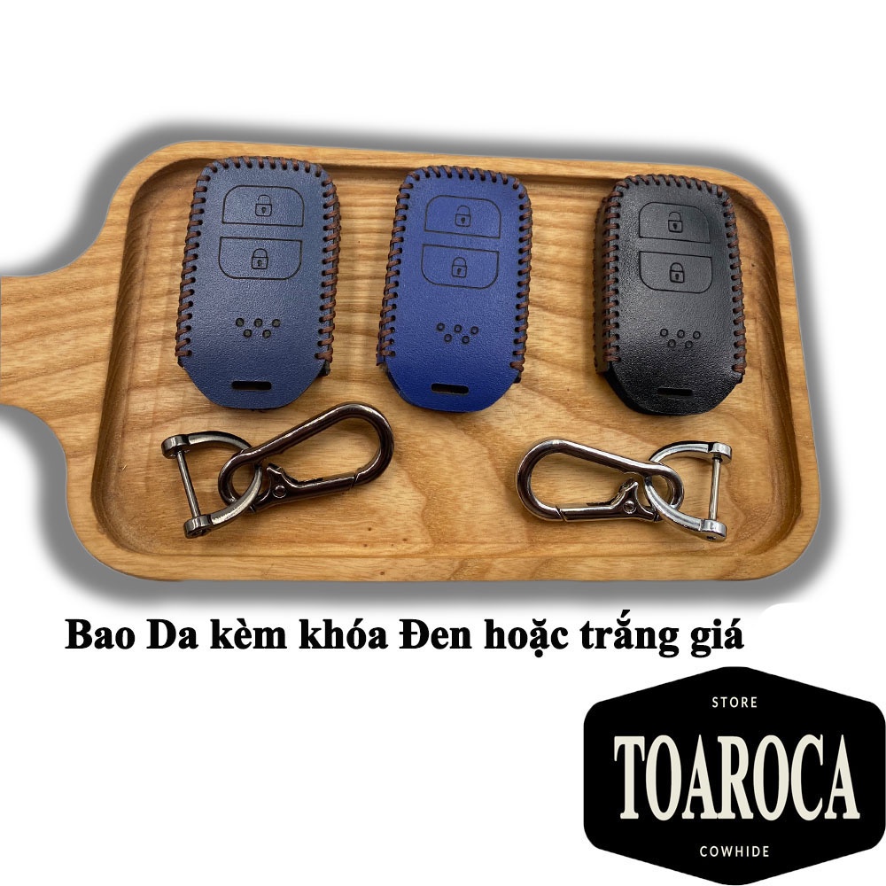 Bao da chìa khoá smartkey  ô tô CRV,Honda HRV,Honda JAZZ loại 2 nút bấm handmade da bò thật Toaroca chống trầy,rơi,vỡ