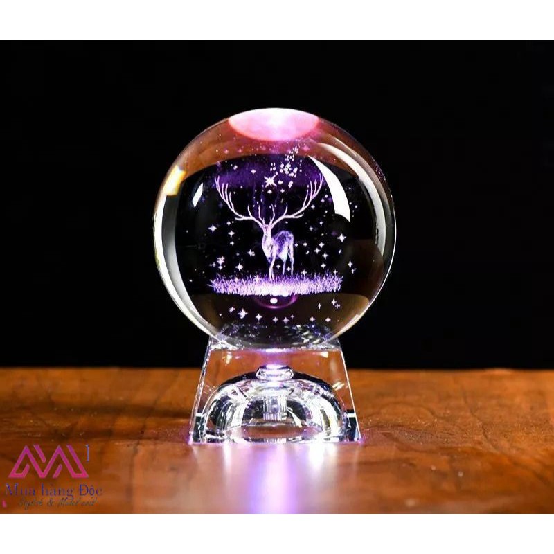 Quà Tặng Giáng Sinh 🎁 🎁 🎁 Quả Cầu Pha Lê Merry Christmas Crystal Ball 3D Laser