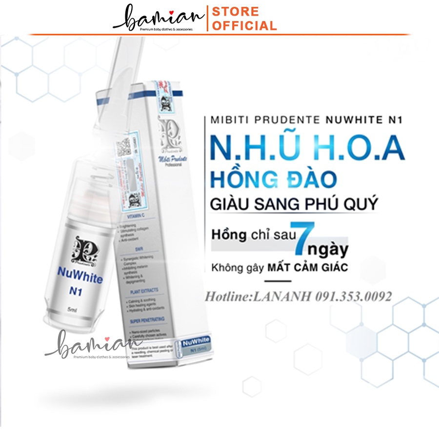 Kem làm hồng nhũ hoa NuWhite N1 Mibiti Prudente Professional lọ 15ml và 5ml