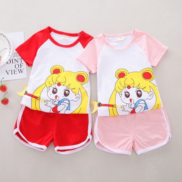 Bộ Cộc Tay Bé Gái FREE SHIP Quần Áo Trẻ Em Mùa Hè Cotton M38