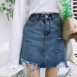 chân váy ulzzang chân váy nữ đẹp chân váy jean bò jeans rách chữ A kiểu dáng hàn quốc