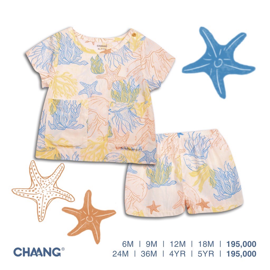 Chaang bộ cộc lanh cài vai cho bé trai họa tiết the sea cao cấp cho bé từ 3 tháng đến 5 tuổi SS2022D01