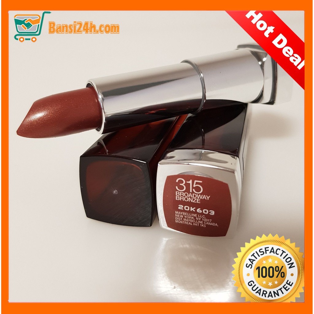 Son lì lâu trôi xách tay USA, Son môi Maybelline New York Color Sensational Lipstick Broadway mầu nâu đỏ sản xuất tại Mỹ