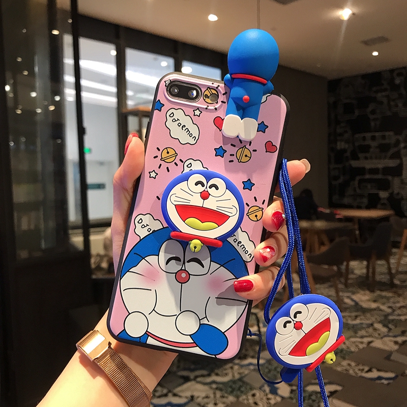 Ốp điện thoại nhựa dẻo in Doraemon có iRing và dây đeo cho OPPO F11 Pro F9 F7 F5 F1s F1 Plus A7 A5s A3S A71 A57 A39 A37