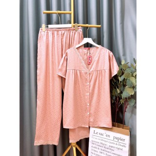 (Bigsize 60-85kg) Bộ Lụa Gấm cổ phối ren tay ngắn quần dài