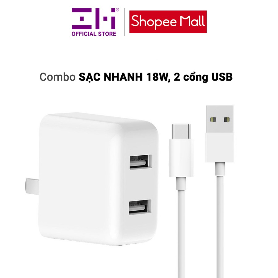 Bộ sạc nhanh 18W Xiaomi ZMI 2 cổng QC 3.0 - HA622