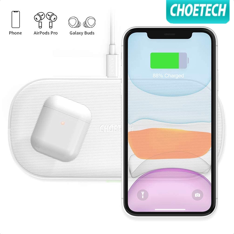 Đế Sạc Không Dây Kép CHOETECH 7.5W 5 Cuộn Cho iPhone SE/11 Pro/11 Pro Max/XR/XS Max/XS/X/8