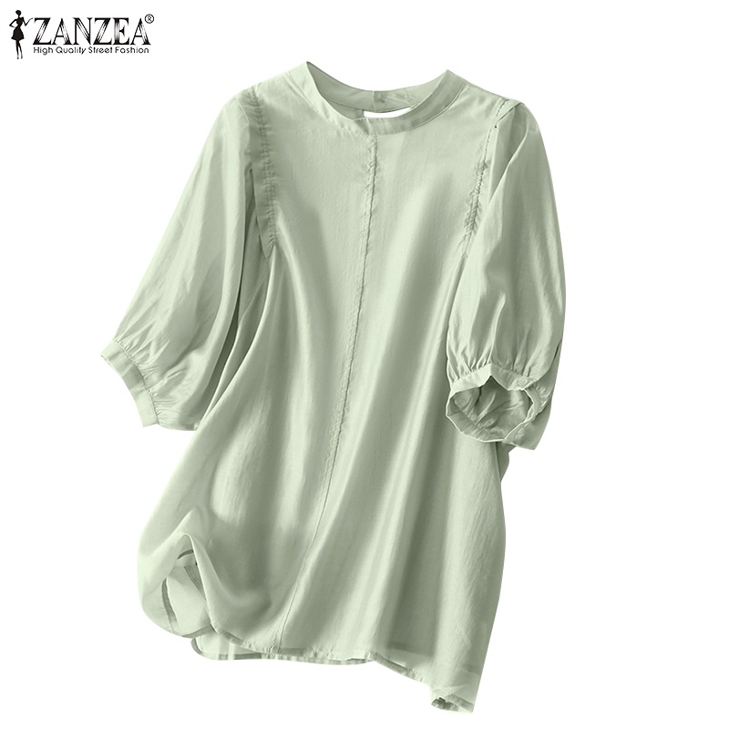 Zanzea Áo Tay Ngắn Cổ Đứng Màu Trơn Xẻ Tà Thời Trang Đường Phố Cho Nữ