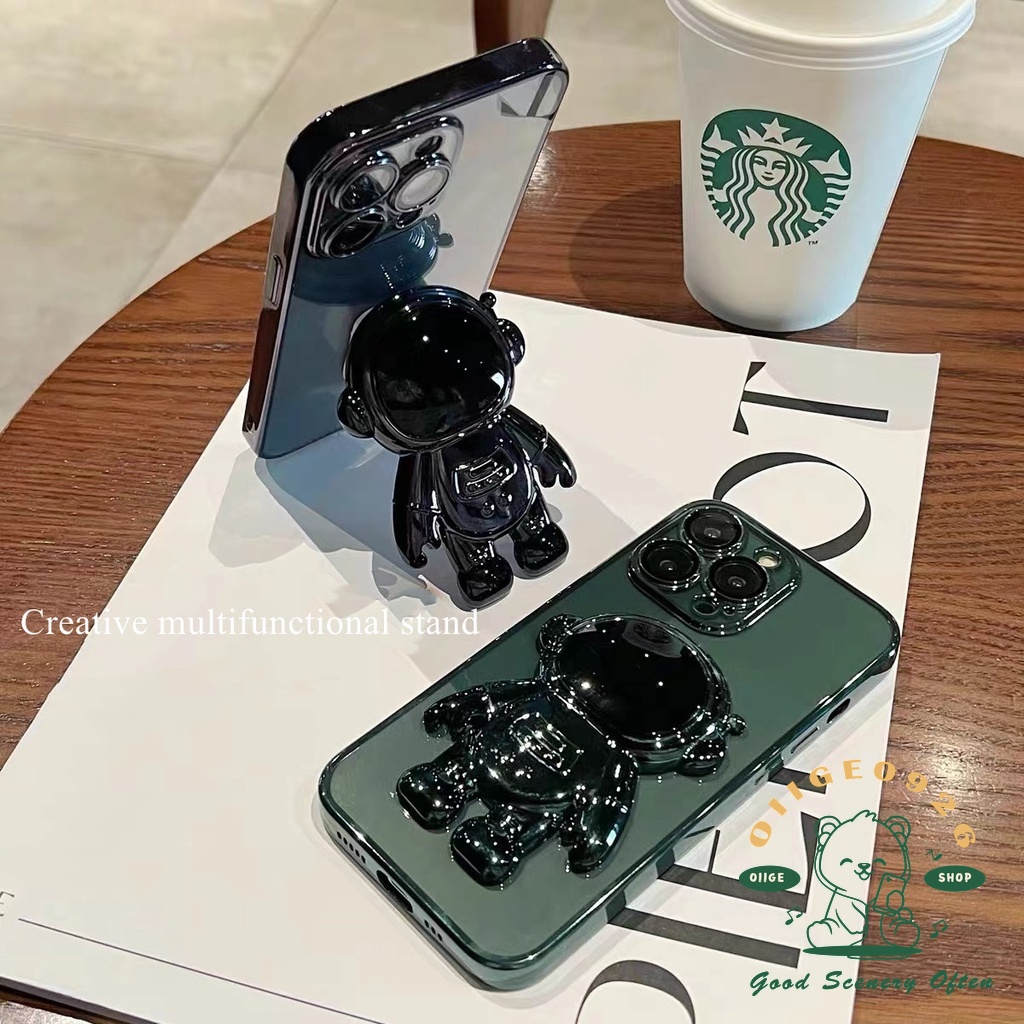 Ốp Điện Thoại TPU Mềm Trong Suốt Có Giá Đỡ Hình Phi Hành Gia Cho Iphone 13 12 11 Pro Max Xs Max Xr 8 7Plus