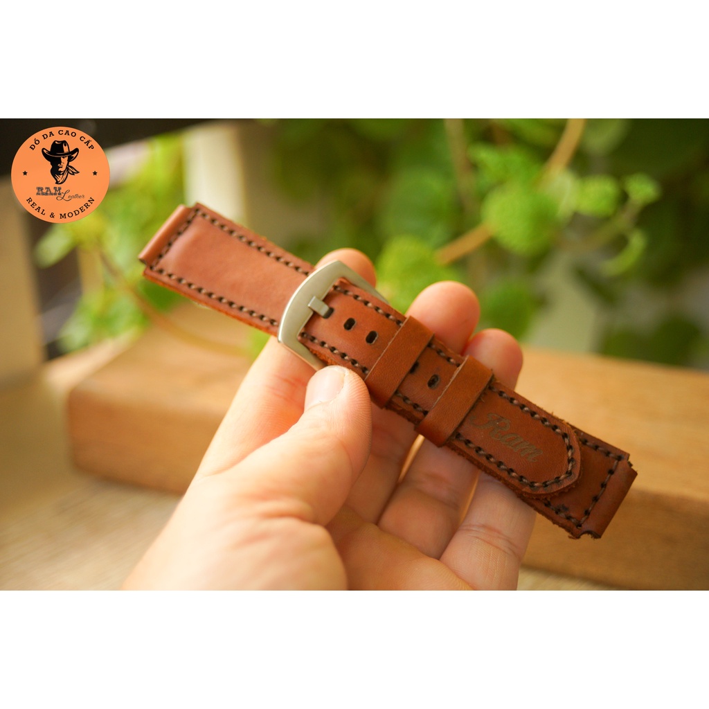 Dây đồng hồ da bò màu nâu - RAM Leather Classic 1980 mềm Bền Đẹp