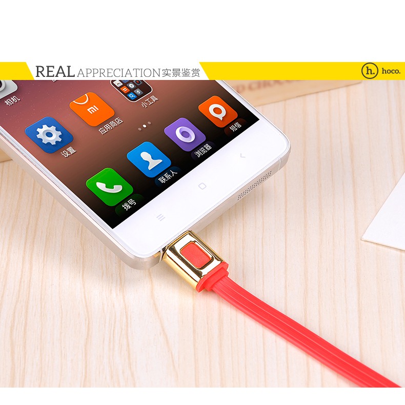 [Chính Hãng] Cáp HOCO UPM11 MicroUSB QC2.0 (Đầu xi mạ Kim loại bóng, Dây dẹp dẻo)