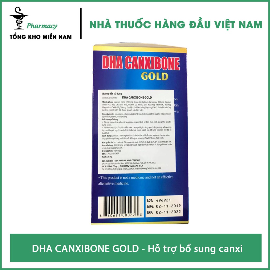 Viên Uống DHA CANXIBONE GOLD - Bổ sung sự thiếu hụt Canxi, Vitamin D3 - Tổng Kho MiềnNam