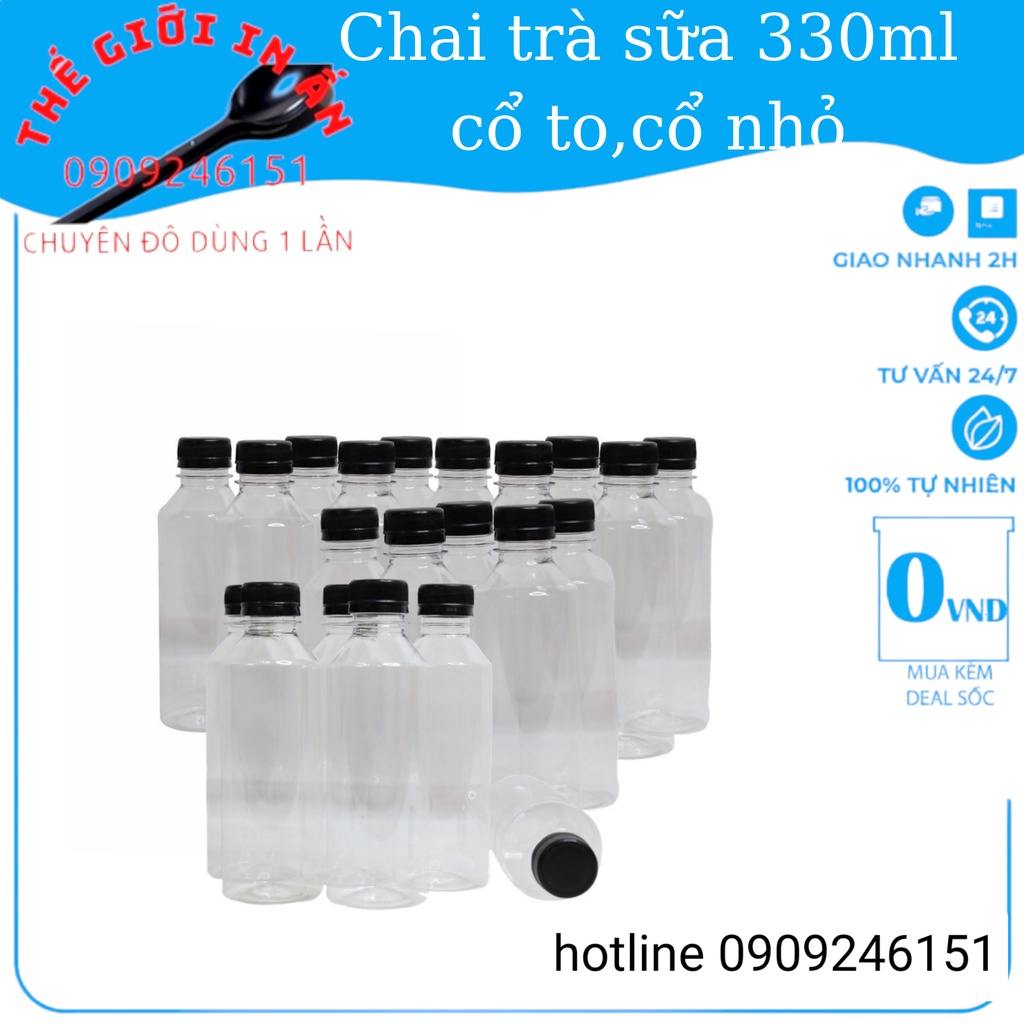 50 chai  nắp đen dung tích 330ml nhựa PET đựng trà sữa, nước ép, chịu nhiệt tốt -THEGIOIINAN2021