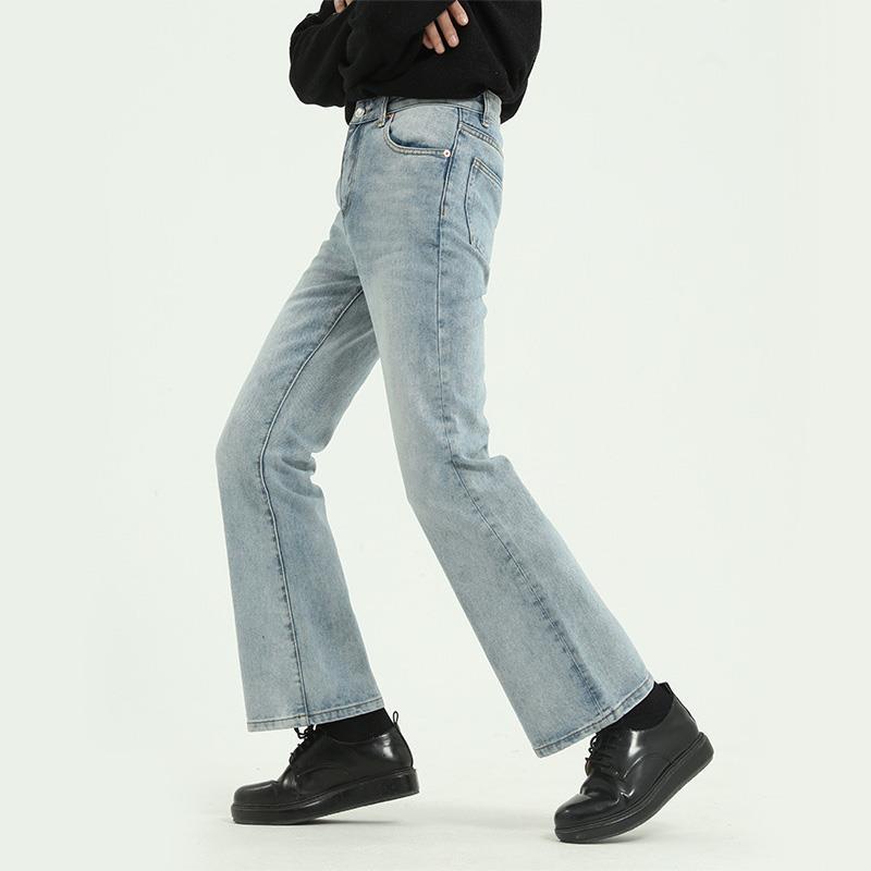 Quần jeans Dệt Ống Loe Phong Cách retro Đường Phố Hàn Quốc Cho Nam
