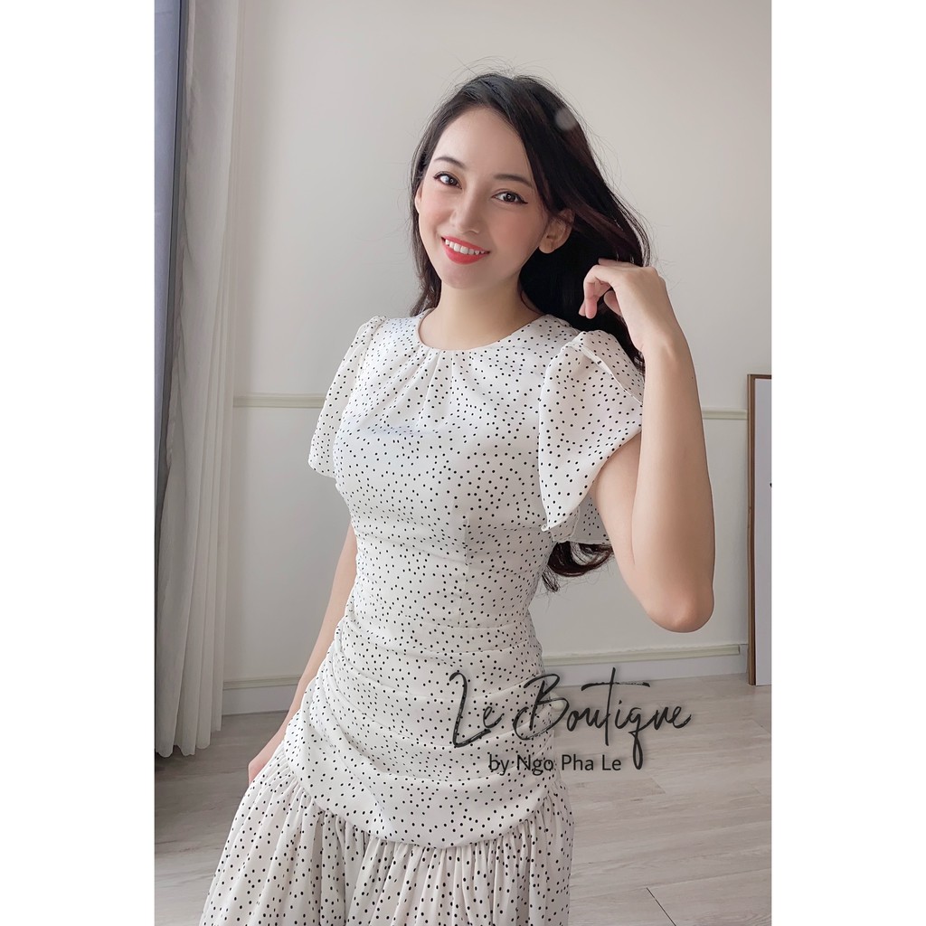 Đầm Cổ Tròn Chấm bi Maxi Dài xòe Bánh bèo, Đi làm đi chơi, du lịch, Trắng, Xanh | BigBuy360 - bigbuy360.vn