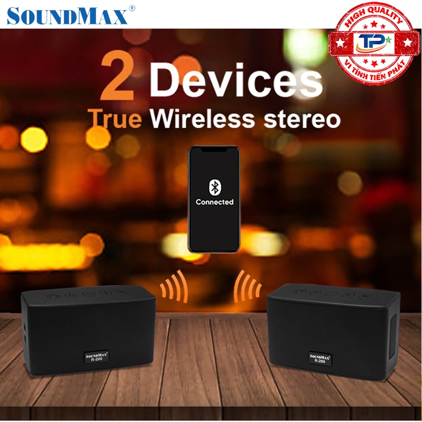Loa bluetooth 5.0 SoundMax R-200 chống nước cấp độ 7 IPX7 Đọc thẻ nhớ Micro SD dùng cho PC, LATOP, ĐT, TV ...
