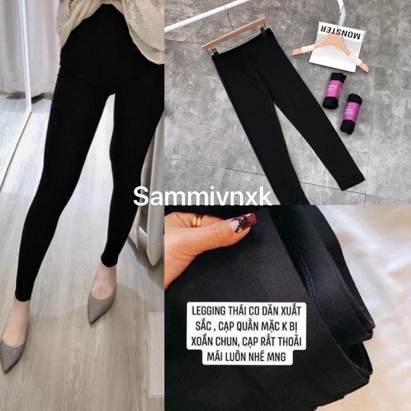 Quần legging dài cuộn cao cấp chất cotton co dãn sêu đẹp