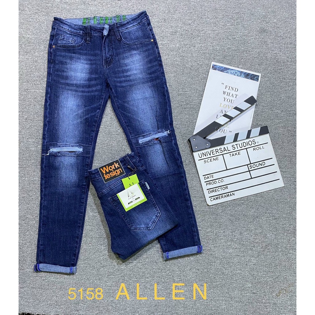 Quần Jean Nam Dài Rách ALLEN STORE Siêu Hot , Jean Cao Cấp, Vải Cotton Co Giãn Mạnh, Dày Dặn,Phom Body AL1355