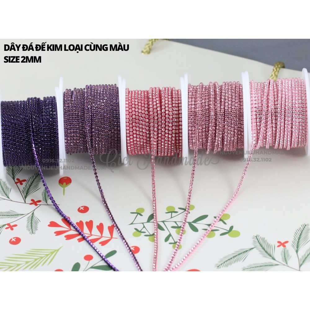 Túi 3m dây đá đế kim loại cùng màu 2mm - link 1/2 Cici Handmade hạt cườm nguyên liệu tự làm kẹp tóc cô dâu đính kết