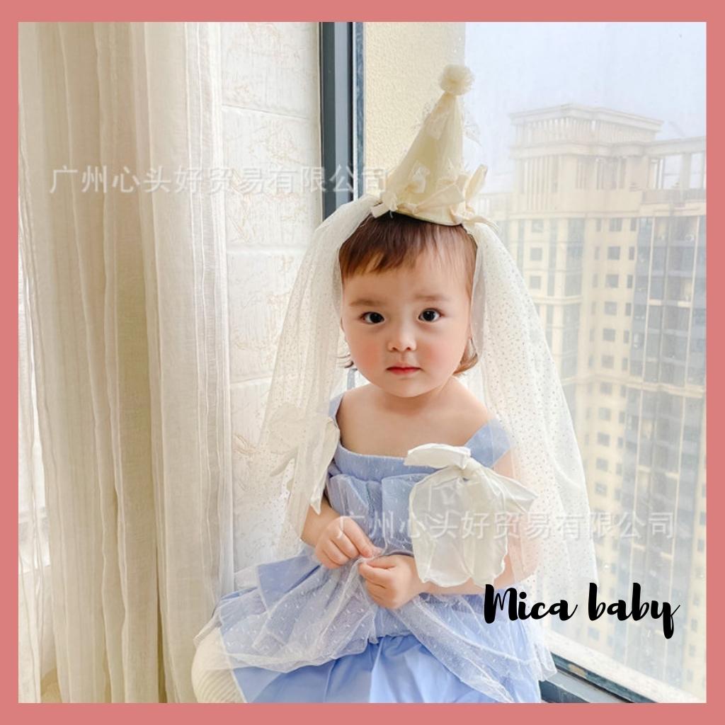 Bờm cô dâu cho bé gái, bờm mũ chóp đính voan lấp lánh đáng yêu cho bé Mica Baby BD49