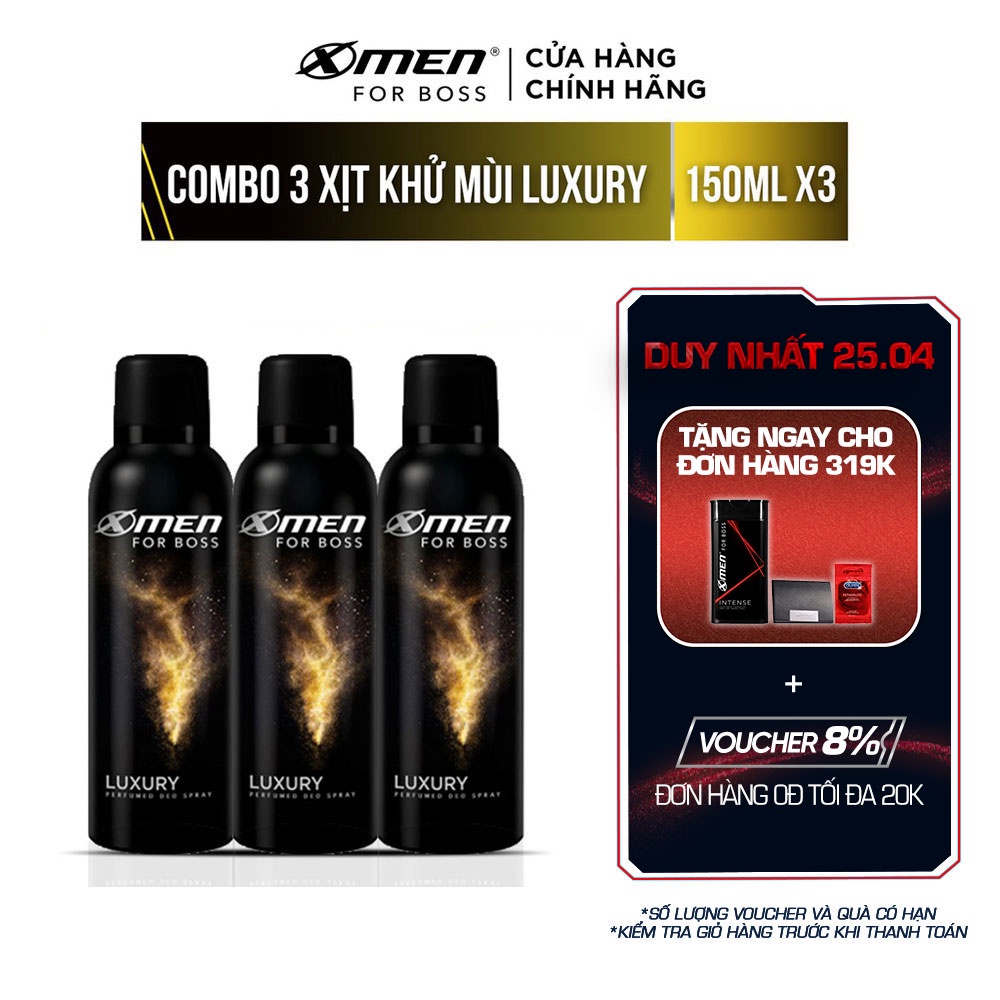 Combo 3 Xịt khử mùi X-Men for Boss Luxury 150ml/chai