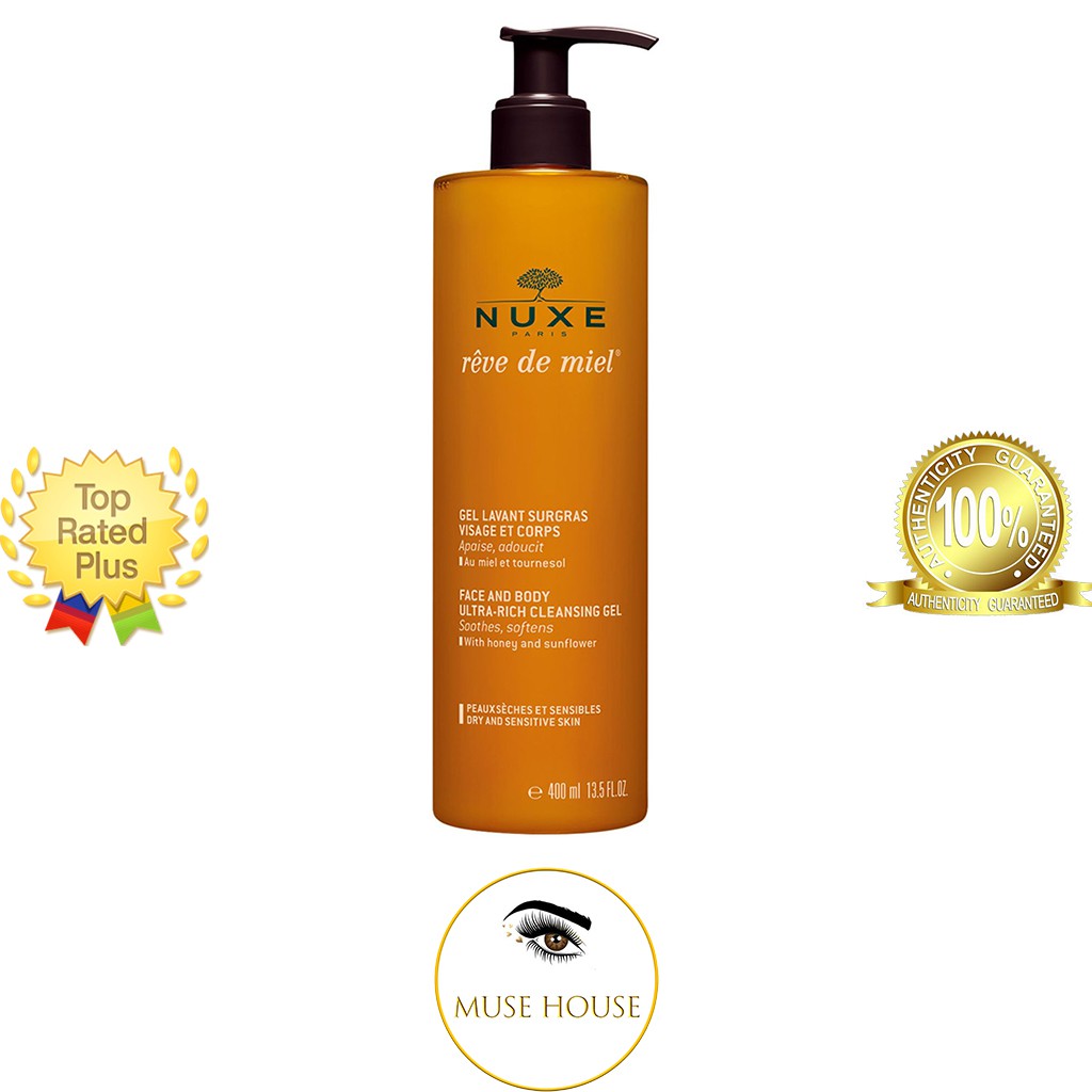 Sữa rửa mặt Nuxe Reve de miel Face And Body Ultra - Rich Cleansing Gel Honey And Sunflower 400ml cho da thường da khô