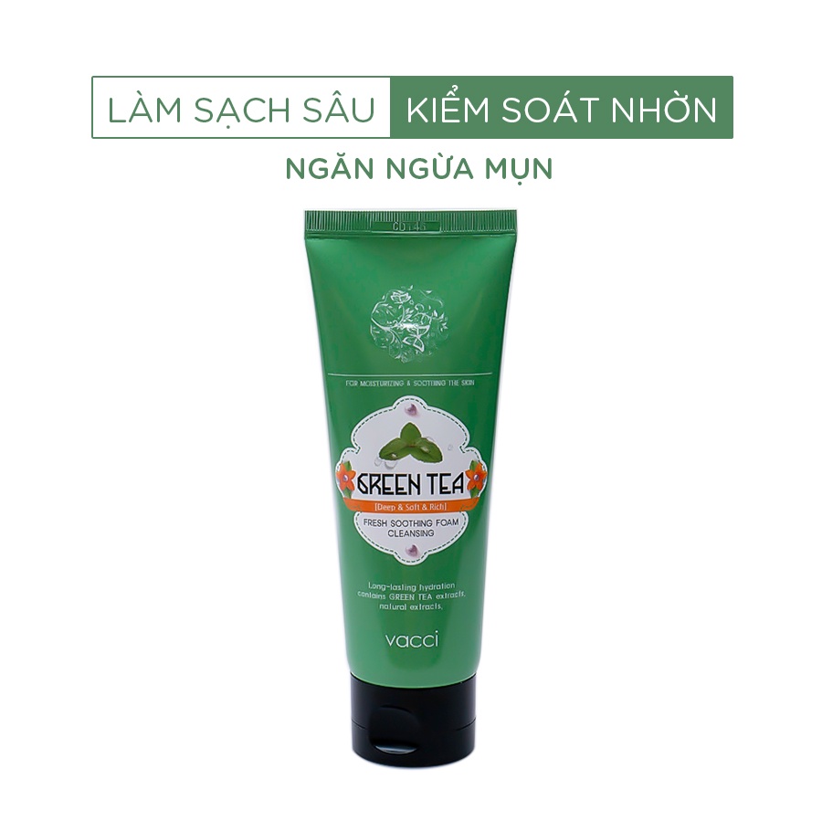 Sữa Rửa Mặt Cho Da Dầu Mụn Nhạy Cảm Tinh Chất Trà Xanh Vacci