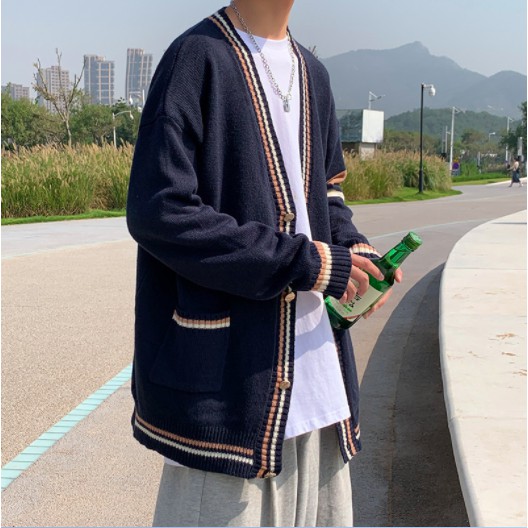 Áo khoác cardigan cổ chữ v họa tiết sọc ngang thời trang phong cách Hàn Quốc cho nam fashion  simple unsex cardigan nam