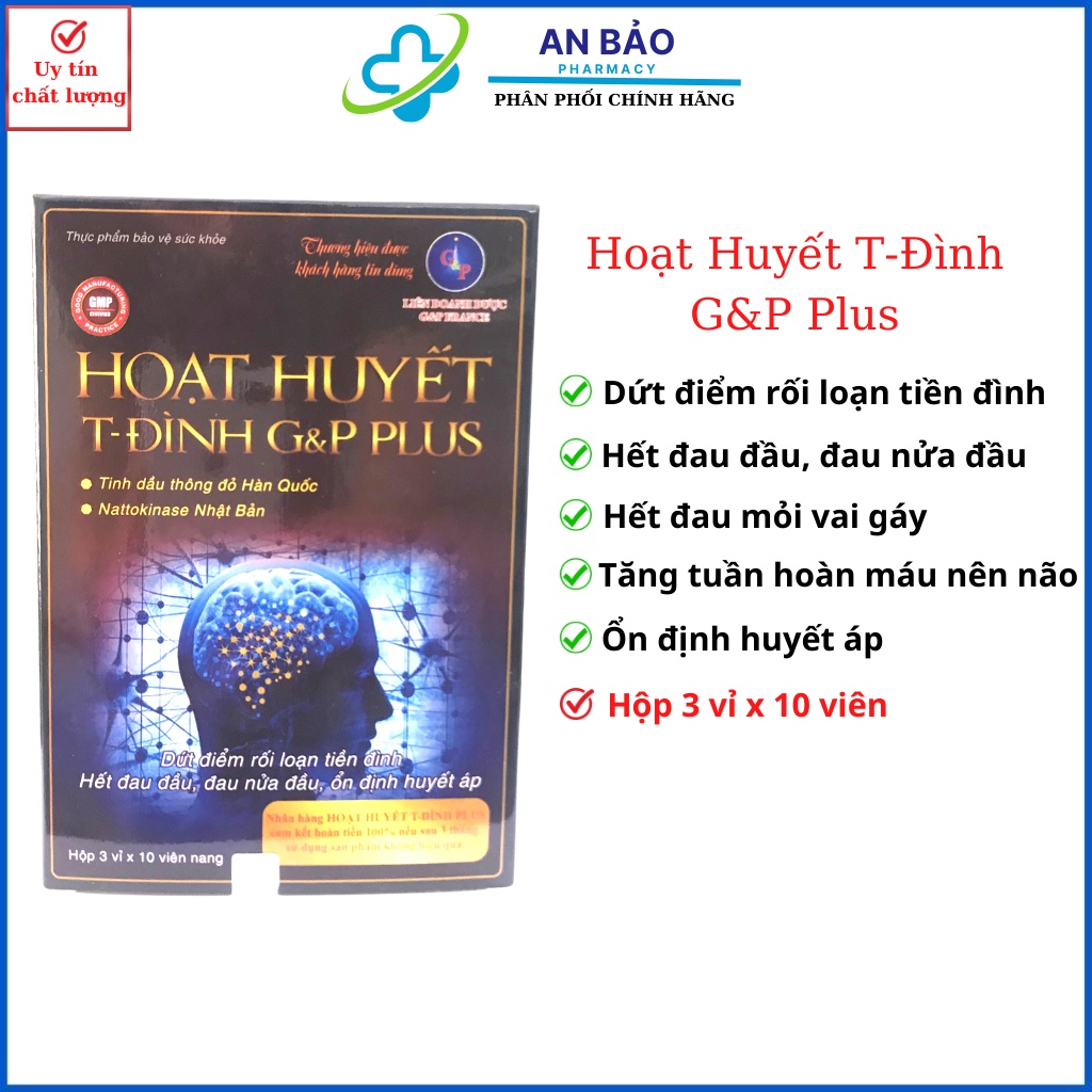 Hoạt huyết T-Đình G&P Plus bổ não hết đau đầu, tăng tuần hoàn máu lên não, ổn định huyết áp hộp 30 viên