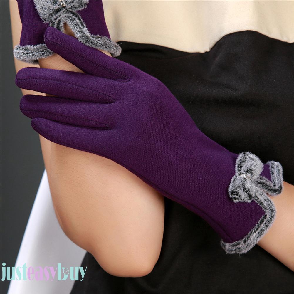 Găng tay len cảm ứng đính nơ thời trang cho nữ