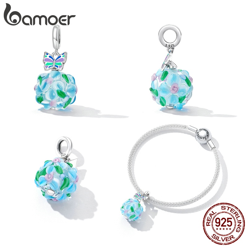 Vòng đeo tay Bamoer bạc 925 mặt bướm và hoa thời trang