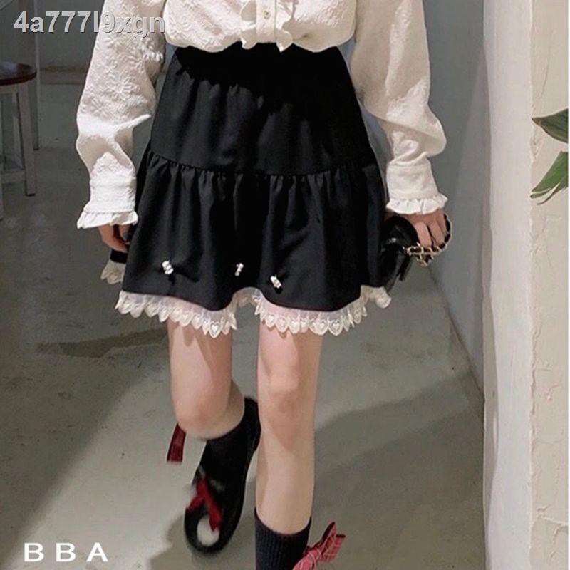 ∋Cô gái nhỏ mùa hè Nhật Bản mềm mại ren váy học sinh dễ thương Phong cách Hàn Quốc eo cao màu đen ngắn nữ [vận c