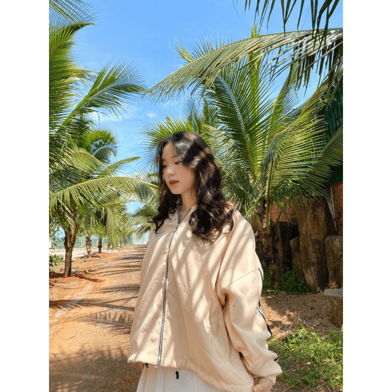 Áo Khoác Da Lộn Nữ 2 Lớp From Cánh Dơi Cực Xinh Phối Kẻ Sọc Tay dây kéo khóa tiện lợi TP [NewUnisex]