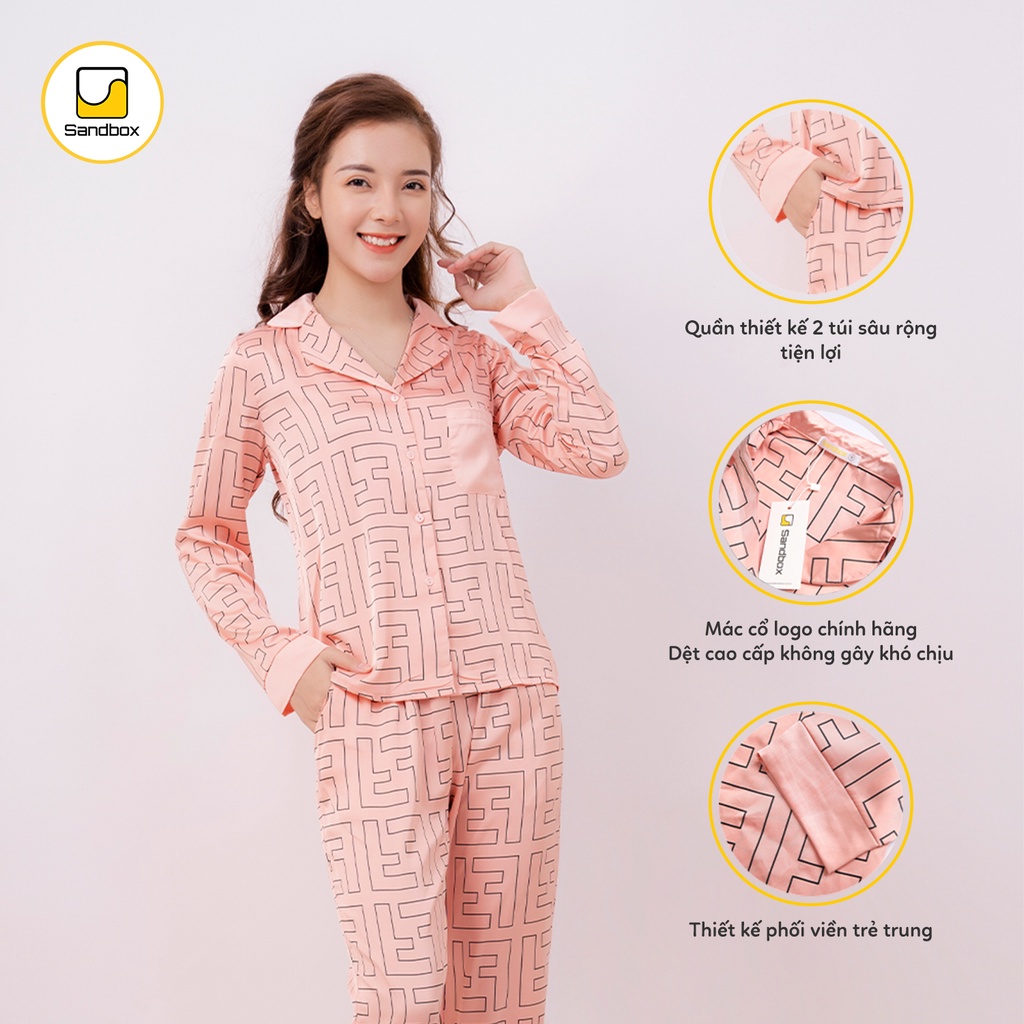 Bộ Pijama Nữ SANDBOX Dài Tay, Quần Dài Chất Lụa Nhật Cao Cấp Mềm Mịn, Họa Tiết Thiết Kế Phối Màu (BPD21002)