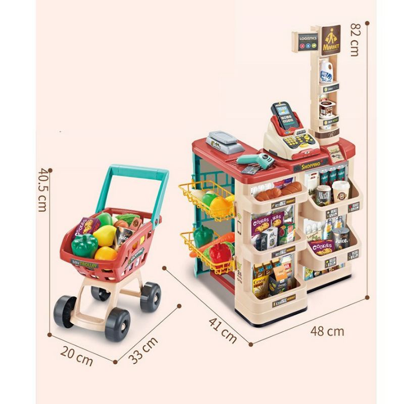 Đồ Chơi Siêu Thị Kèm Xe Đẩy Cỡ Lớn Cho Bé, Quầy Thu Ngân( Hàng Cao Cấp)