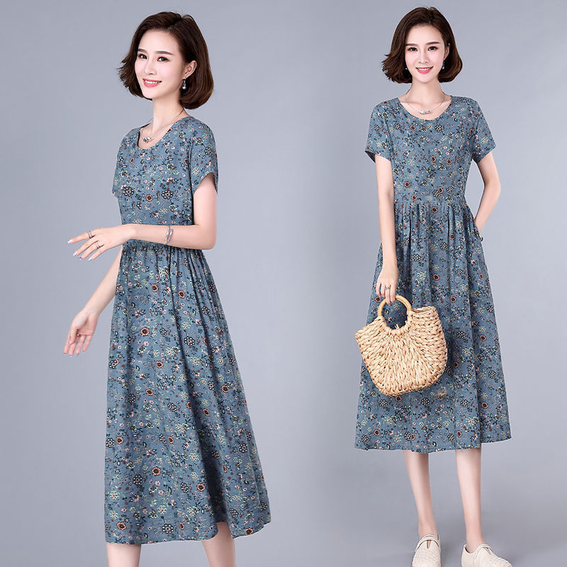 High quality cotton women's floral long skirt mid-summer 2020 new style printed waist slimming plus size a-line skirt